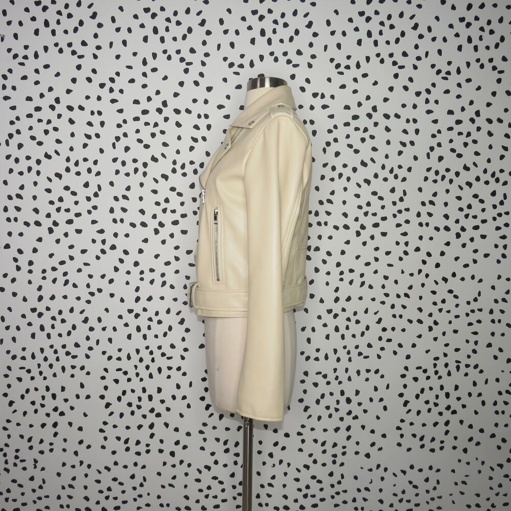 Zara Cream Faux Leather Belted Moto Jacket - Picture 7 of 11